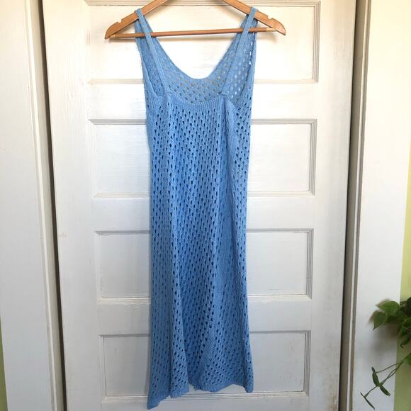 Baby Blue Crochet Swimsuit Cover Size Small Slit Midi Beach Vacation Boho - Picture 3 of 9